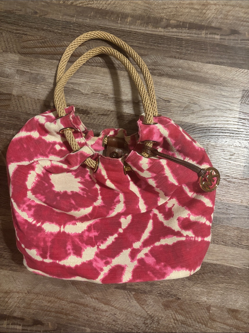 Michael Kors Pink and Cream Tie-Dye Rope Handle Tote